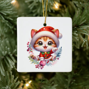 Niedlich Kitten in Santa Costume Weihnachten Keramikornament