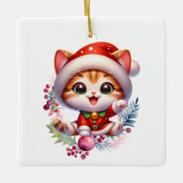 Niedlich Kitten in Santa Costume Weihnachten Keramikornament