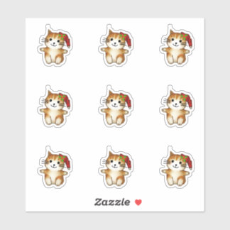 Niedlich Kitten in Weihnachtsmannmütze Aufkleber