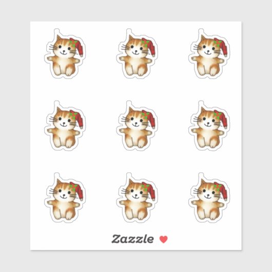 Niedlich Kitten in Weihnachtsmannmütze Aufkleber (Blatt)