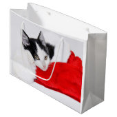 Niedlich Kitten in Weihnachtsmannmütze Große Geschenktüte (Vorderseite Schrägansicht)