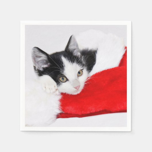 Niedlich Kitten in Weihnachtsmannmütze Serviette (Vorderseite)