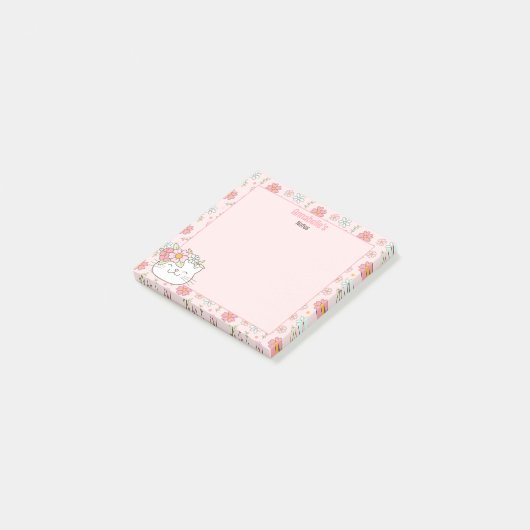 Niedlich Kitten Kitty Cat Pink Girl Floral Name Post-it Klebezettel (angewinkelt)