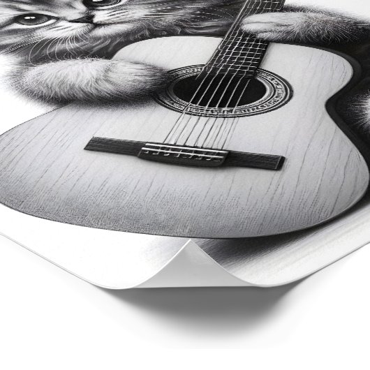 Niedlich Kitten mit Akustikgitarrenstift-Portrait Poster (Ecke)