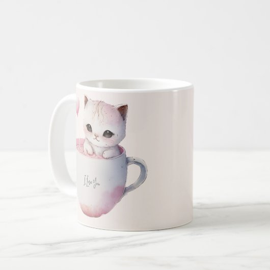 Niedlich Kitten mit Ballon Herz Kaffeetasse (Vorderseite Links)