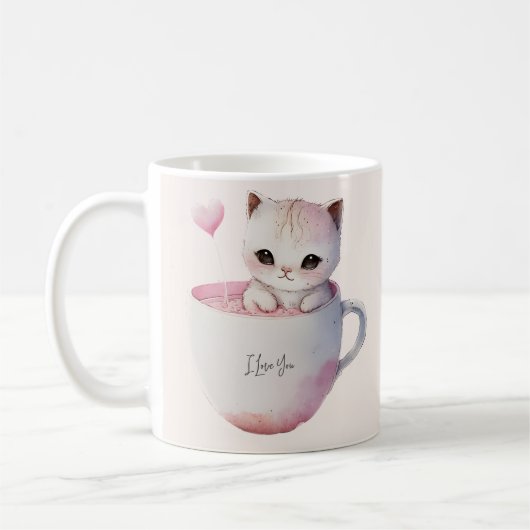 Niedlich Kitten mit Ballon Herz Kaffeetasse (Links)