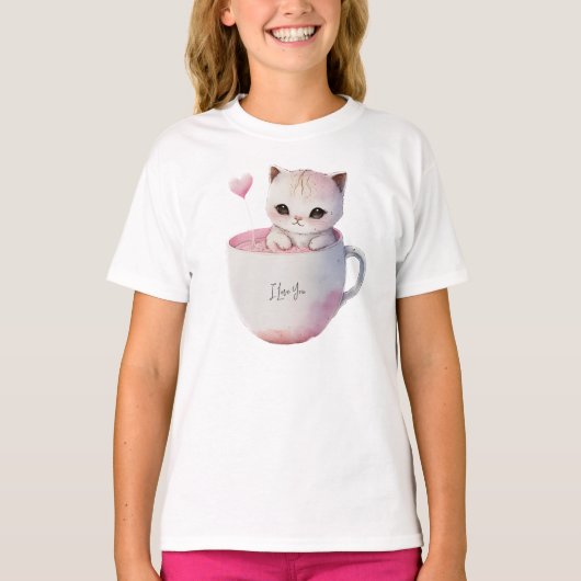 Niedlich Kitten mit Ballon Herz T-Shirt (Vorderseite)