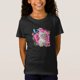  Niedlich Kitten mit blauem Schmetterling auf neon T-Shirt