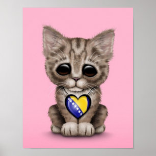 Niedlich Kitten mit Bosnien-Herzegowina Herz, rosa Poster