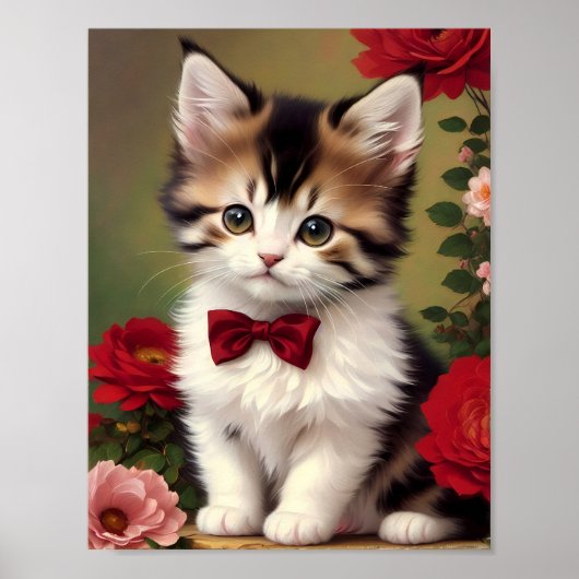 Niedlich Kitten mit einem roten Bow Poster (Vorne)