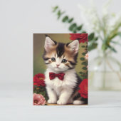 Niedlich Kitten mit einem roten Bow Postkarte (Stehend Vorderseite)