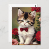 Niedlich Kitten mit einem roten Bow Postkarte (Vorne/Hinten)