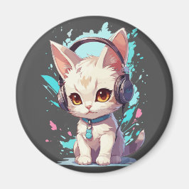 Niedlich Kitten mit Kopfhörer Magie Magnet