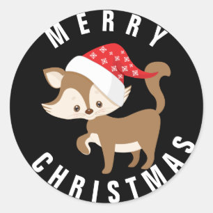 Niedlich Kitten mit Weihnachtsmannmütze/ Weihnacht Runder Aufkleber