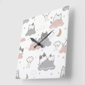 Niedlich Kitten Muster weiß Quadratische Wanduhr (Winkel)