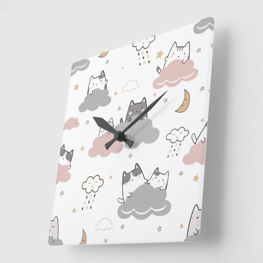 Niedlich Kitten Muster weiß Quadratische Wanduhr (Winkel)