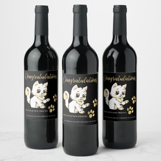 Niedlich Kitten Neue Haustiere Herzlichen Glückwun Weinetikett (Flaschen)