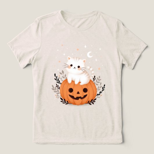 Niedlich Kitten on Pumpkin Halloween Illustration Tri-Blend Shirt (Design Vorderseite)