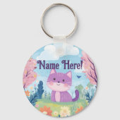 Niedlich Kitten Personalisierter Name Lila Katze Schlüsselanhänger (Vorderseite)