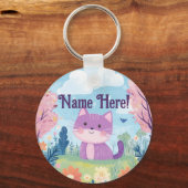 Niedlich Kitten Personalisierter Name Lila Katze Schlüsselanhänger (Vorderseite)