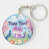 Niedlich Kitten Personalisierter Name Lila Katze Schlüsselanhänger (Rückseite)