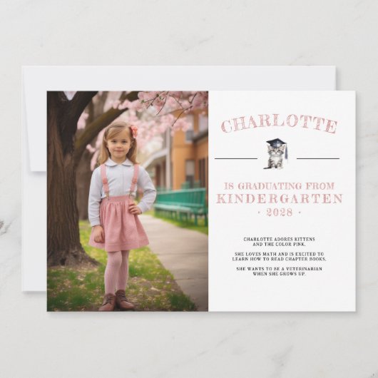 Niedlich Kitten Pink Kindergarten Abschluss Ankündigung (Vorderseite)