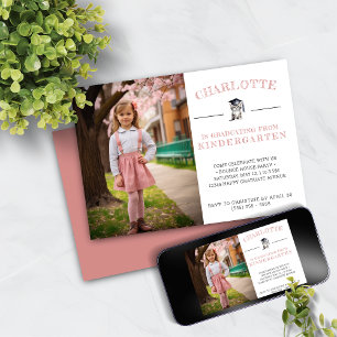 Niedlich Kitten Pink Kindergarten Abschluss Einladung
