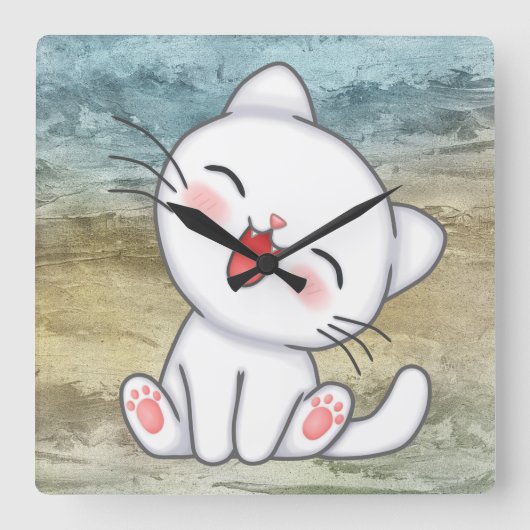 Niedlich Kitten Quadratische Wanduhr (Vorderseite)