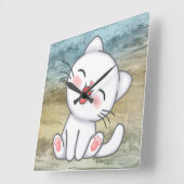 Niedlich Kitten Quadratische Wanduhr (Winkel)