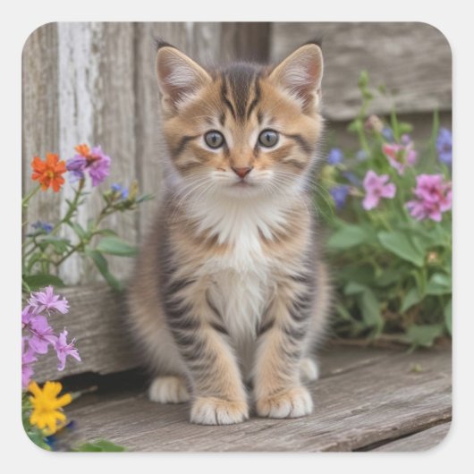 Niedlich Kitten Quadratischer Aufkleber (Vorderseite)