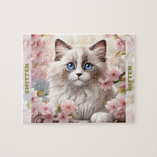 Niedlich Kitten Ragdoll Cat Spring Floral Individu Puzzle (Horizontal)