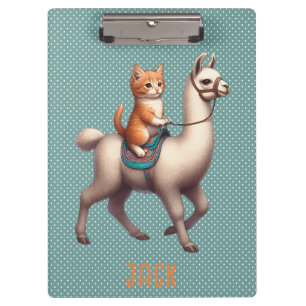 Niedlich Kitten Riding Fluffy Llama Personalisiert Klemmbrett