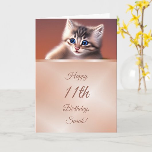 Niedlich Kitten | Rose Gold Girls Geburtskarte Karte (Gelbe Blume)