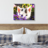 Niedlich Kitten Spring Flowers Garden Cat Foto Leinwanddruck (Insitu (Schlafzimmer))