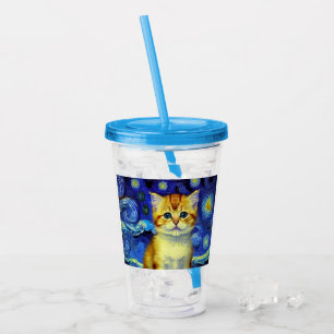 Niedlich Kitten Starry Night Van Gogh Acryltrinkbecher