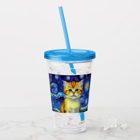 Niedlich Kitten Starry Night Van Gogh Acryltrinkbecher (Vorderseite Ice)