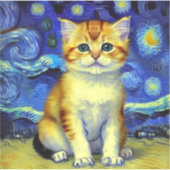Niedlich Kitten Starry Night Van Gogh Aufkleber (Vorderseite)