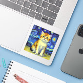 Niedlich Kitten Starry Night Van Gogh Aufkleber (Laptop mit iPhone)