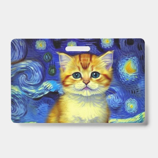 Niedlich Kitten Starry Night Van Gogh Ausweis (Vorderseite)