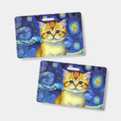 Niedlich Kitten Starry Night Van Gogh Ausweis (Vorder- & Rückseite)