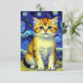 Niedlich Kitten Starry Night Van Gogh Begleitkarte (Stehend Vorderseite)