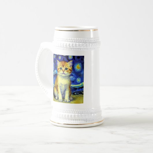 Niedlich Kitten Starry Night Van Gogh Bierglas (Vorderseite Links)