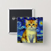 Niedlich Kitten Starry Night Van Gogh Button (Vorne & Hinten)