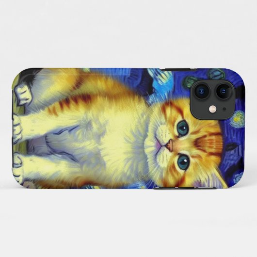 Niedlich Kitten Starry Night Van Gogh Case-Mate iPhone Hülle (Rückseite (Horizontal))