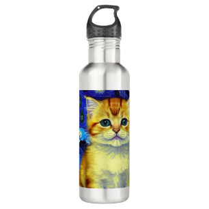 Niedlich Kitten Starry Night Van Gogh Edelstahlflasche