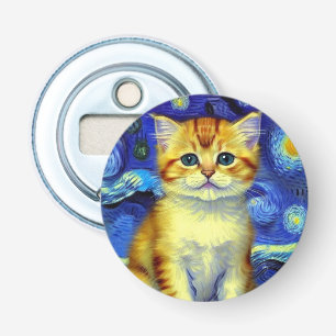 Niedlich Kitten Starry Night Van Gogh Flaschenöffner