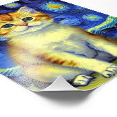 Niedlich Kitten Starry Night Van Gogh Fotodruck (Ecke)