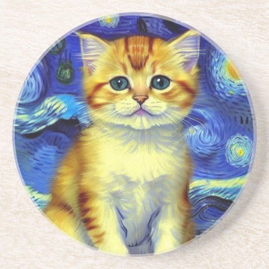 Niedlich Kitten Starry Night Van Gogh Getränkeuntersetzer (Vorne)