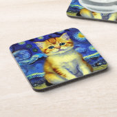 Niedlich Kitten Starry Night Van Gogh Getränkeuntersetzer (Linke Seite)