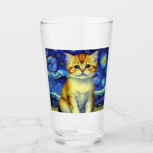 Niedlich Kitten Starry Night Van Gogh Glas